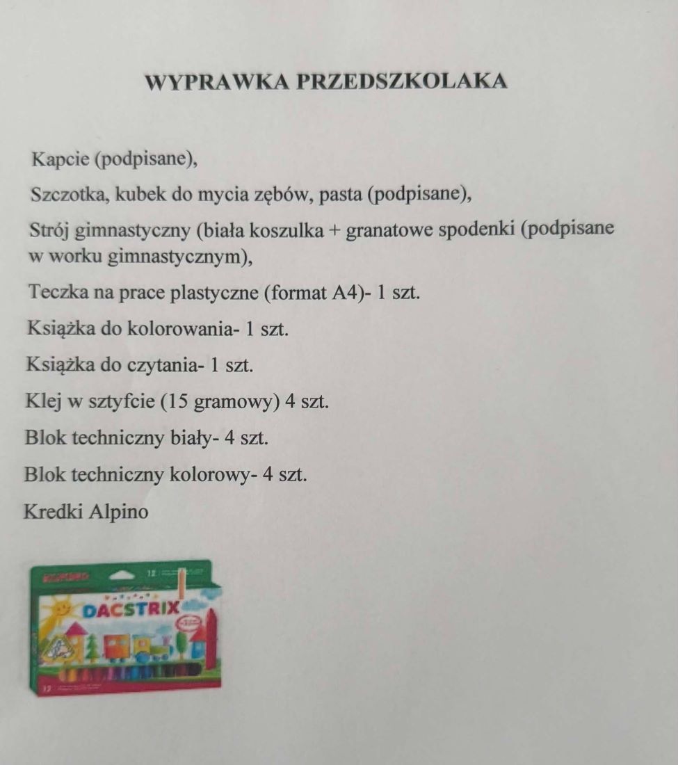 Wyprawka przedszkolna